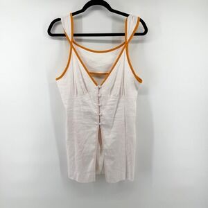 Anthropologie Tank Top Linen Blend Cutout Back M White Orange Womens NWT Summer